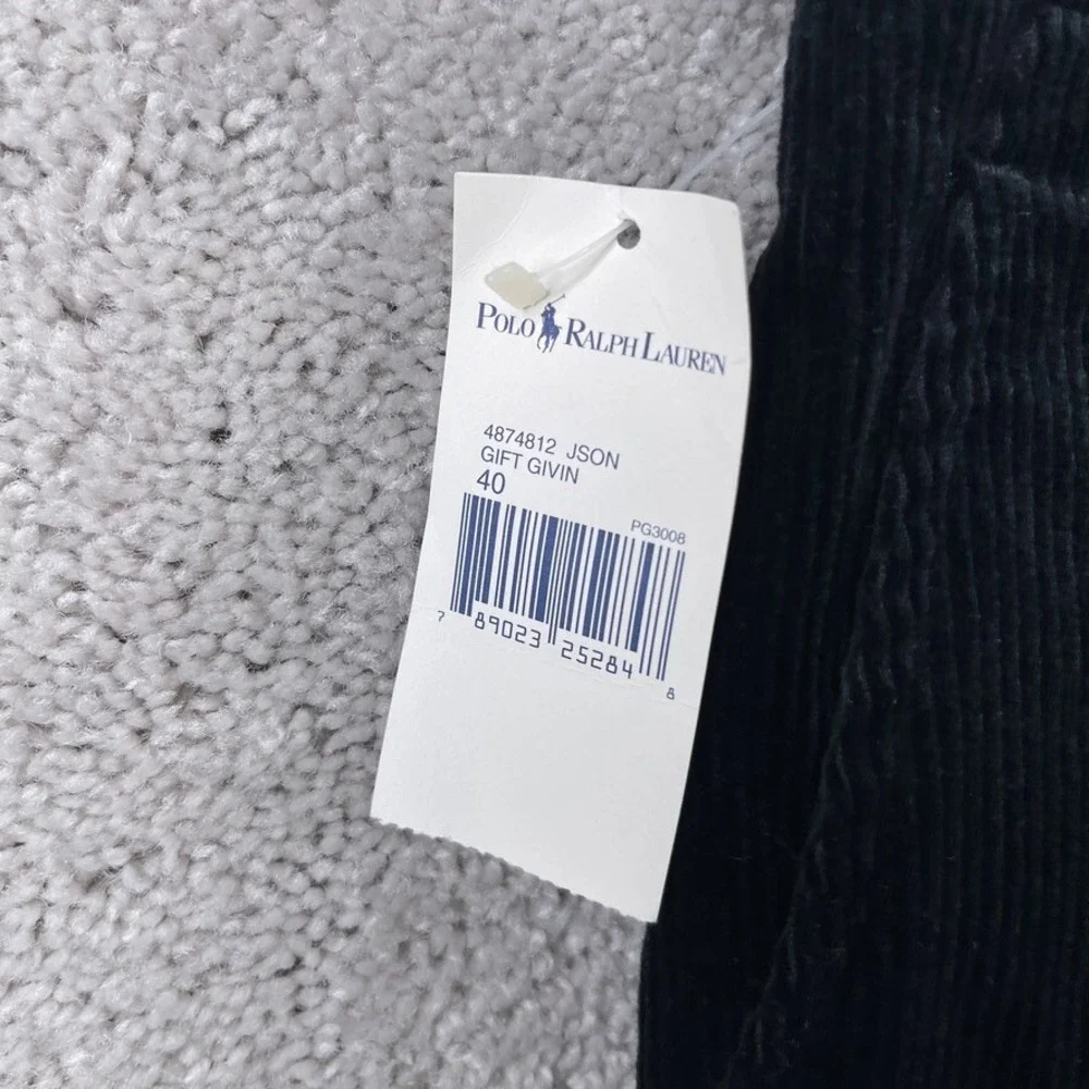 VINTAGE Polo Ralph Lauren Pants Mens 40 Black Corduroy Unhemmed Italy NEW NWT‎